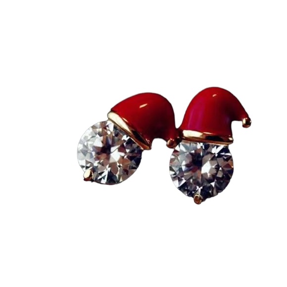Santa Hat Rhinestone Diamond Stud Earrings - Picture 4 of 5